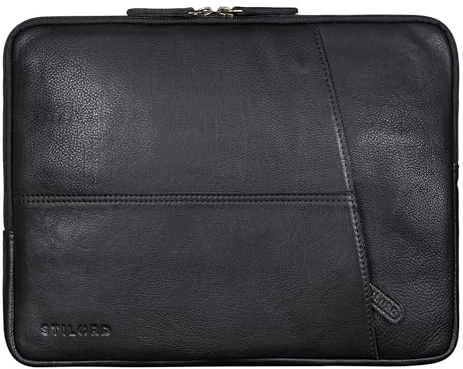STILORD 'Merkur' Vintage Laptophülle Leder 13 bis 14 Zoll für Macbook und Laptop Sleeve Hülle Case Tasche Weich Lederhülle weiches Echtleder, Farbe:obsidian schwarz