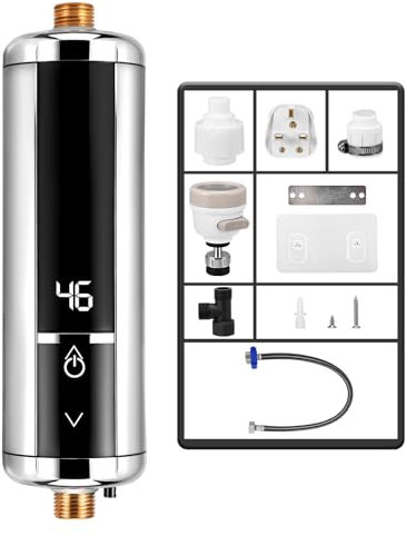 Electric Tankless Water Heater, 220V 3500W Mini Smart Heater With Temperature Display, Suitable for Bathroom Kitchen, UK Plug