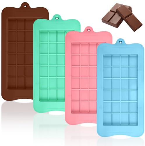 RAFIYU 4 Piezas Moldes de Silicona Para Chocolat, Classic Choco Bar Antiadherente, Moldes De Chocolate de Grado Alimenticio para DIY Barra De Chocolate, Dulces, Praliné, Cubitos Hielo