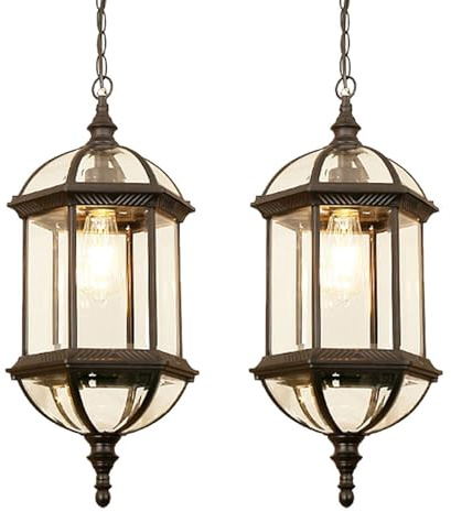 ENTHERONIC Lampe suspendue extérieure rétro IP55 lampe à suspension extérieure étanche E27 en aluminium, lanterne suspendue extérieure antique rustique en verre pour porche villa pavillon loft entrée