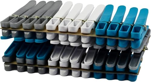 LAGUELLE - 36 Pinces à Linge en Plastique Bleu, Blanc et Gris - 100% Matière Recyclable - Fabrication Française - Protection Anti-UV & Anti-Pincement pour Préserver Le Linge