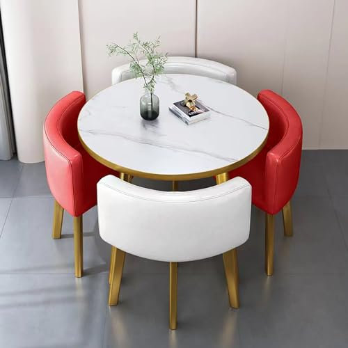 Runder Konferenztisch und Stuhl-Set, 5-teilig, rund, Frühstücksbar, Küche, Esstisch-Set für Küche/Esszimmer, 1 Tisch und 4 Stühle, 80 x 75 cm (B x H), modernes Design für Büro oder H