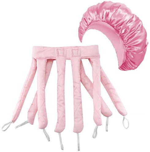 2PCS Heatless Curlers,Hair Curlers No Heat,No Heat Hair Curlers,Heatless Hair Curler Soft Sleeping Overnight Silk Ribbon Rollers Lazy Curler Set DIY Hair Styling Tools (Includes Nightcap)