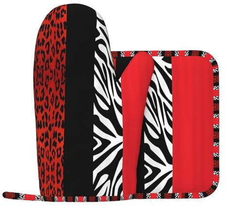 Red Leopard And Zebra Animal Silicone Oven Gloves Pot Mats Oven Gloves Microwave Oven Gloves Kitchen Cooking Gloves