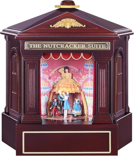 Lutèce Créations Boîte à Musique en Bois/théâtre Musical à automates Mister Christmas avec 3 scènes du Ballet Casse-Noisette, Nombreuses lumières, 9 musiques, automates et Rideaux en Tissu