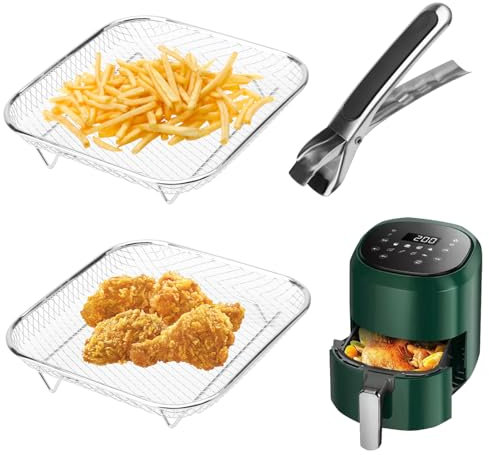 APOMOONS Rectangle Air Fryer Rack Set with 1 Clip for Ninja Air Fryer Dual AF300UK, AF400UK 8 Feet Stainless Steel Stacking Bacon Racks Air Fryer Accessories Air Fryer Basket