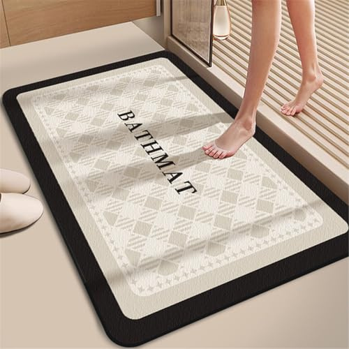 Odot Badematte rutschfest Modern Design Schnelltrocknende Badezimmerteppich Saugfähig Kieselgur Duschmatte Absorbierende Badvorleger für Dusche Badewannen Badezimmer Toilette (Gitter,70x100cm)