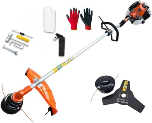 Decespugliatore a Scoppio Motore 2 Tempi 52cc, Kit con Accessori, Motore 2 Tempi, Guanti da Lavoro Inclusi Multifunzione