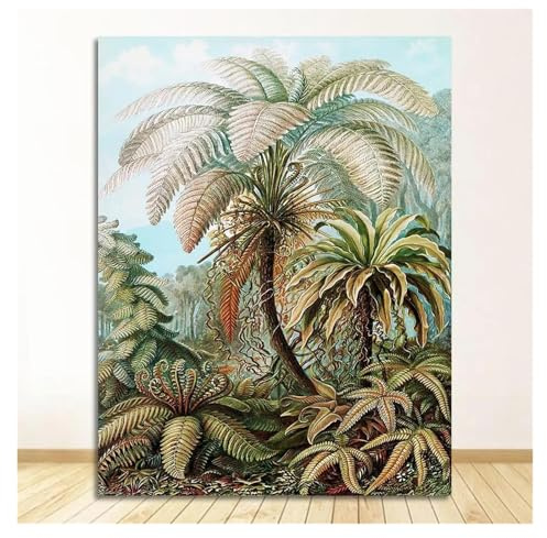 Leinwandbilder Kunstdruck Palme Drucke Vintage Kolibri Botanische Tropische Wand Kunst Leinwand Malerei Bilder Schlafzimmer Wohnzimmer Home Decor Poster(C,50x70cm)