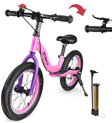 I BUY IT 14/16 Zoll Laufrad ab 3 4 5 6 7 Jahre Jungen Mädchen, Verstellbares Kinder Laufräder mit Bremse & Ständer, Kinderlaufrad ohne Pedale mit Luftreifen & Fußstütze | Verstellbares Kinder Laufräder fur Jungen Mädchen, Kinderlaufrad ohne Pedale mit Luftreifen & Fußstütze