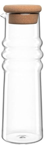 LEONARDO HOME Sole 057171 Lot de 4 carafes en verre avec couvercle en liège Design tactile élégant Avec bec verseur Pour eau et jus Aspect intemporel Hauteur 26,5 cm Transparent