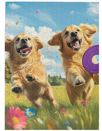 CDSASHCA Playful Pup Catching frisbees 500 Piece Adult Wooden Puzzle,Energetic Dog Action Art,Ideal for Hands on Skills,Spell Out Your Child's Dream Kingdom,Gifts for Family and Friends
