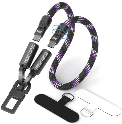 240W Phone Lanyard Charging Cable, Anti-Theft Wrist Strap Charging Cable Lanyard with Reflective Strip for Phone/Camera/Keychain/DSLR/DJI (0.3m)