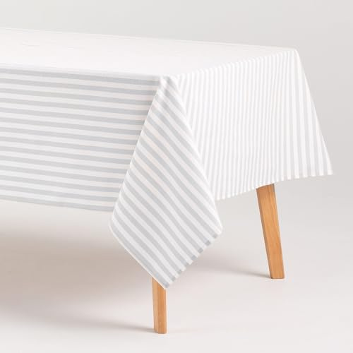 GAMUSI Tovaglia antimacchia rettangolare Tessuto cotone impermeabile a righe grigio chiaro, 140 x 100 cm