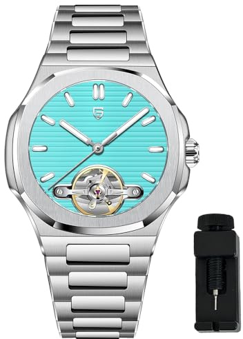 Orologio da uomo PAGANI DESIGN, PD-YS025, Carica automatica, Tourbillon scheletrato, Movimento meccanico, Lente sportiva in zaffiro, Bracciale in acciaio, Cassa 42 mm. (PD-Blu cielo)