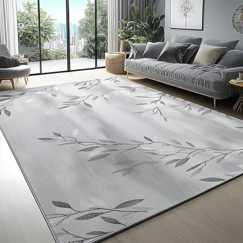 Tappeto Antiscivolo con Retro in TPR Minimalismo Piante Salice Tema per Camera da Letto Sala da Pranzo, Morbido Cashmere Superfine Antiscivolo Tappeto Soggiorno 60 x 110 cm, Bianco