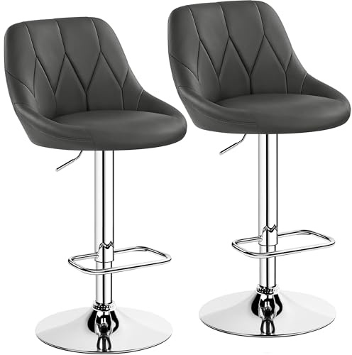 Yaheetech Barhocker 2er Set höhenverstellbarer Barstuhl 360° drehbarer Tresenhocker Polsterhocker mit Kunstleder für Küche/Bar/Salon/Esszimmer, dunkelgrau