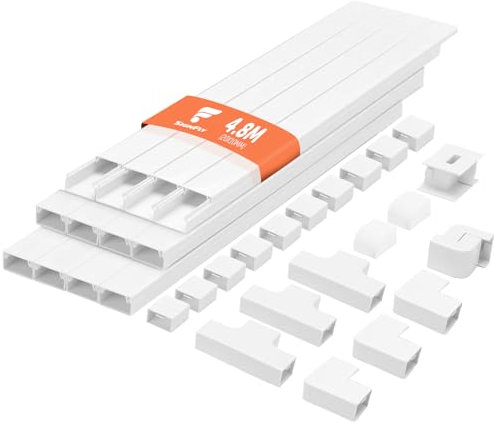 shinfly 4,8 m Canalina Passacavi Adesiva, Canaletta per Cavi Elettrici, Canalina Passacavi Muro, Nascondi Cavi per Televisivi - Bianco 20 mm x 10 mm