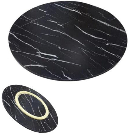 Grand plateau de service rond en bois de 61 cm pour table de salle à manger, cuisine, restaurant et hôtel, finition marbre noir, parfait pour recevoir 60 cm