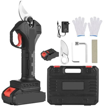 Forbici Elettriche, Cesoia elettrica da potatura senza spazzole 21V Forbice da giardino ricaricabile a batteria Potatore for rami di albero con diametro di taglio di 30 mm(2 Batteries)