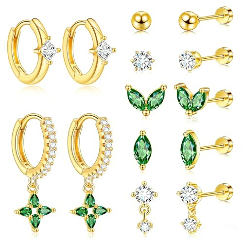 DOCHAIS 7 Pares Pendientes Mujer Piercing Oreja Acero Quirurgico Pendientes Dorados Pendientes Aro Plata Piercing Helix Tragus Cartílago Múltiples Piercings Hipoalergenicos para Mujer