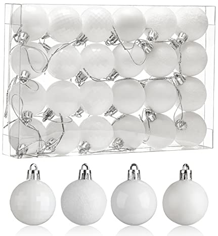 24 Stück Weihnachtskugeln 4cm Weihnachtsbaum Weiß, Christbaumkugeln Kunststoff Bruchsicher Bruchsicher Weihnachtsbaumkugeln Christbaumschmuck Christbaumkugeln für Festival Dekorationen
