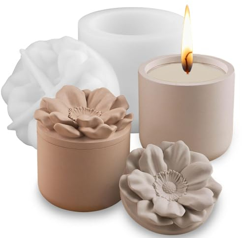 Blume Deckel Kerzenglas Silikonformen Gießformen Silikon Formen für Gips Gießen Kerzengläser Silikonform Epoxidharz Blumen Deckel Becher Giessformen Gips Resin Formen Duftkerze Kerzenhalter Keksdose