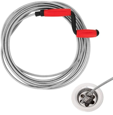 Songella Alambre Desatascador Tuberias Profesional Ø 6 mm x 5 m Cable Desatascador Tuberias Muelle Desatascador Fregadero con Manivela para Limpiar Fregaderos Bañeras Alcantarillas Inodoros (Rojo)
