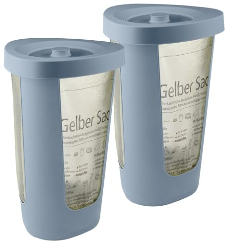 Rotho Fabu Müllsackständer Gelber Sack Ständer für Gelbe Säcke im Set Blau | Papierkorb mit Deckel, 2er-Set, geruchsdicht schließender Deckel, drei flexible Ecken, recyceltes PP, leicht zu reinigen