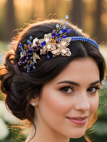 IYOU Blau Stirnbänder für Hochzeits Gast Funkelnde Kristall Braut Haarbänder Schmetterlings Prom Brautjungfer Haarschmuck für Damen