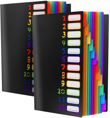 2 pièces de trieur de documents A4, mappe à signatures A4, mappe portable avec 12 compartiments et 24 poches, trieur de documents avec registre, trieur à compartiments imperméable pour le bureau