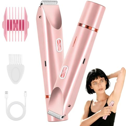 2 in 1 Rasoir Electrique Femme, VIVIDRISE Tondeuse Femme, Tondeuse à poils corporels pour visage IPX7, Rasoirs Epilateu pour Bikini, Jambes, Aisselles