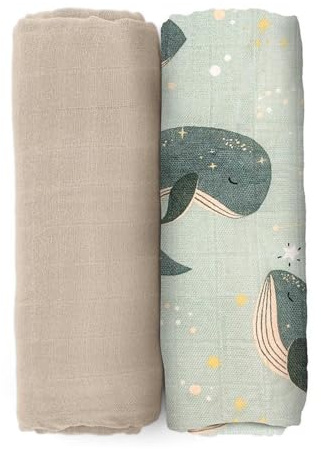 Petite&Mars Lot de 2 langes en mousseline de bambou Misty 2 en 1 x 120 x 120 cm - Hypoallergéniques - Bambou - Coton - Chiffon à rot - Chiffon de nettoyage - Chiffon en mousseline (baleine)
