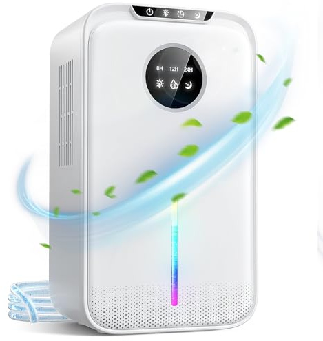 Dehumidifier, 2500ML Dehumidifiers for Home, Quiet Dehumidifiers for Drying Clothes with Drainage Hose,Auto-Defrost|LED Light|Auto-off,Bathroom Dehumidifier for Basement Wardrobe Garage RV Cream White