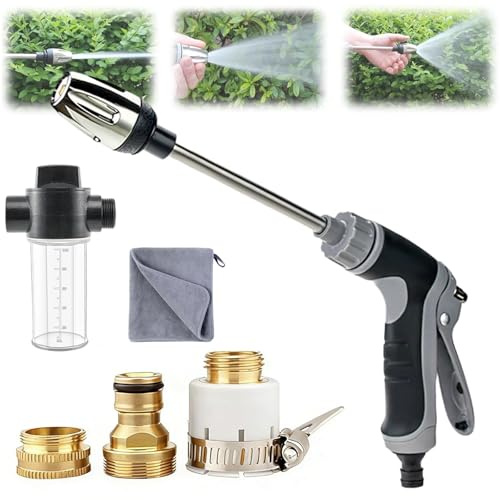 Power Jet Hochdruckpistole, Hochdruckpistole für Gartenschlauch, Hochdruckdüse Gartenschlauch mit Zubehör, Ideal für Autowäsche, Garten & Terrasse (Metallverbinder)