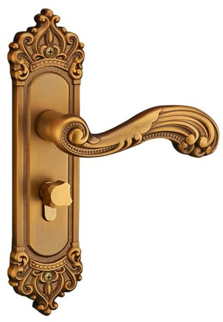 Serrure à roulement de chambre coucher ancienne jaune européenne, poignée intérieure, porte en bois, serrure, mécanique