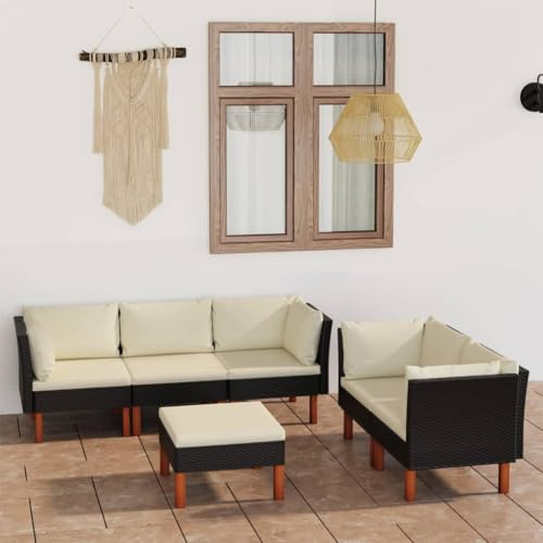 RCODSSK Gartensofa Grau mit Polsterkissen, Poly Rattan Sofa Grau, 3-Sitzer Sofa mit Kissen Garten Poly Rattan