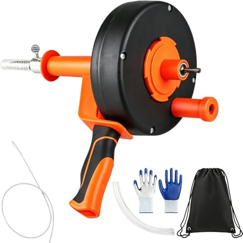 Drain Snake Unblocker 10M with Drill Attachment, Heavy Duty Drain Auger Clog Remover, Plumbing Snake for Sink, Shower, Bathtub & Kitchen, Flexible Pipe Cleaner with Gloves & Storage Bag