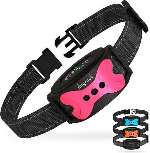DogRook Anti Bark Collar - Automatic Anti Barking Collar - Vibrating Dog Collar - No Shock - Effective Anti Barking Device 8-110 lbs - Dog Training Collar - Pink