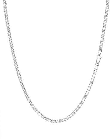 PROSILVER 2,8mm breit Panzerkette für Männer Jungen 51cm/20 Panzer Halskette 925 Silber kubanische Gliederkette schlichter Halsschmuck Accessoire für Vater Ehemann