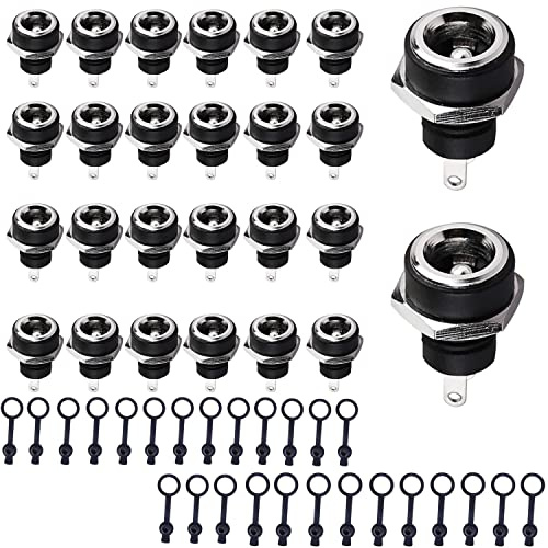 RUNCCI-YUN 5,5 x 2,1 MM /5,5 x 2,5 MMDC Power Jack Buchse 2 Terminals Buchse Panel Mount Stromstecker Adapter mit Staubdicht Kappe 52 STÜCKE