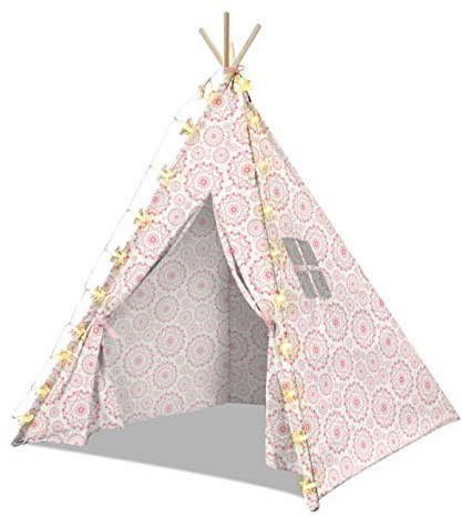 Tente de jeu tipi de luxe pour enfants de 1,7 m – Comprend 20 étoiles – Tipi en coton naturel mélangé – Décoration de chambre d'enfant