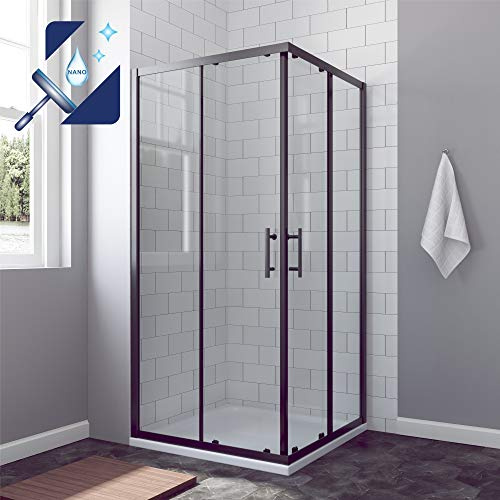 AQUABATOS® 80x80 x 195 cm Duschkabine Eckeinstieg Schiebetür Duschabtrennung Duschwand Glas Duschtür schwarzer Rahmen 6 mm ESG Sicherheitsglas mit Nano Beschichtung