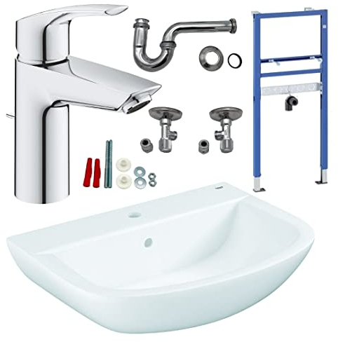 Geberit Vorwandelement mit Keramik-Armaturen-Set, Grohe Waschtisch 65er (646 × 468 mm)