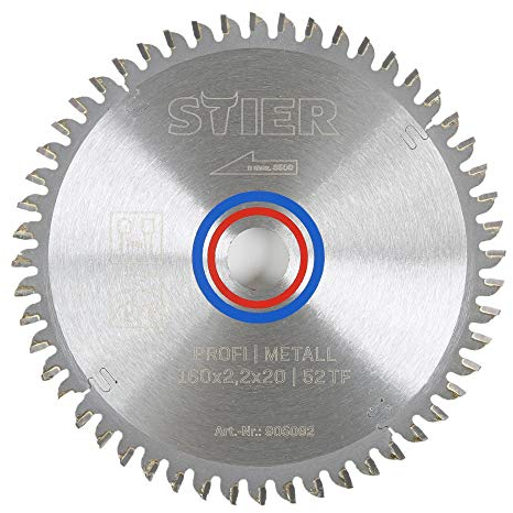 STIER Kreissägeblatt Profi Metall, 160 x 2,2 x 20mm, -5° neg. Spanwinkel, 52 gehärtete Zähne, Trapezflachzahn