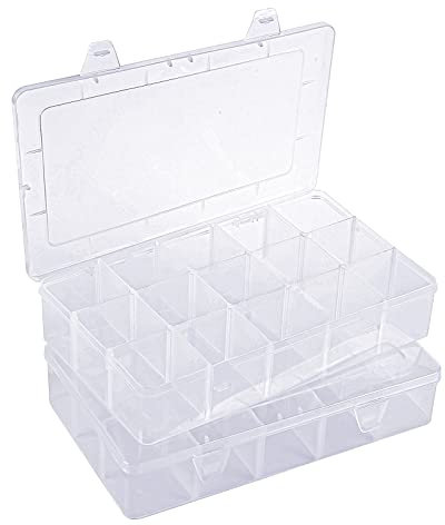 LEMESO Scatola Con Scomparti Scatole Plastica con Coperchio Scatole Portaoggetti Piccole Trasparenti 2 pz Contenitori Porta Minuteria Scatole con Divisori Interni 15 Scomparti Porta Gioielli