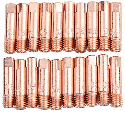 Mig Mag Schweißdüsen 0.8mm, 20 Stück Schweiß Kontaktspitzen Schweissgerät Düsen Ersatz Schweißbrenner Stromdüse, für 15AK MIG Schweißbrenner Zubehör Verschleißteile (0.8)