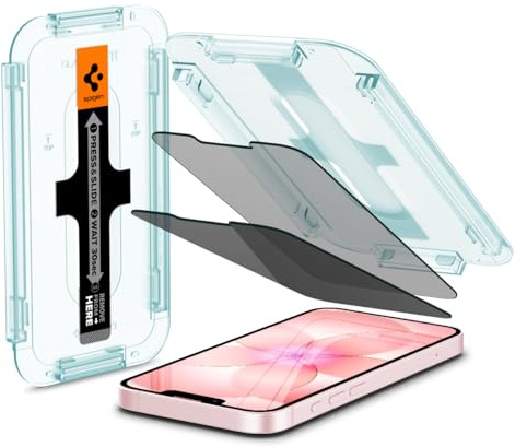 Spigen EZ Fit Sichtschutzfolie [2P] für iPhone 17e, iPhone 16e, iPhone 14 | iPhone 13, iPhone 13 Pro, Privacy Schutz, inklusive Installationskit, Kratzfest, Hüllenfreundlich, 9H Härte Folie