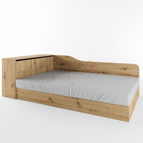 ARREDO DA CASA Letto Singolo Contenitore Una Piazza e Mezza ad Angolo Letto 4 Colorazioni Noce Chiaro Wengè Rovere Chiaro LI2002 (Solo letto, Rovere Chiaro)