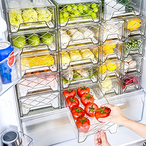 BuonHucs Kühlschrank Organizer, Küche Aufbewahrung und Organisation, Schubladen Organizer für Lebensmittel, Durchsichtig Stapelbare Aufbewahrungsbox für Küche, Kühlschrank, Schränke (2er Set,Mittel)